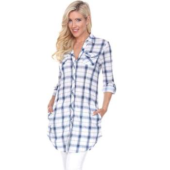 Women's Piper Stretchy Plaid Tunic with Pockets - White Mark