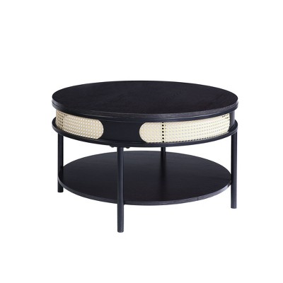 32" Colson Coffee Table Black Finish - Acme Furniture: Round, Metal Frame, Veneer Top, No Assembly, Shelving Feature