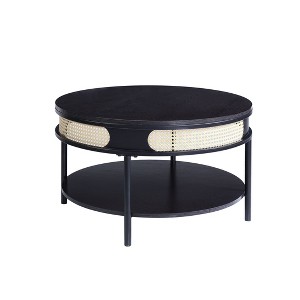32" Colson Coffee Table Black Finish - Acme Furniture: Round, Metal Frame, Veneer Top, No Assembly, Shelving Feature - 1 of 4