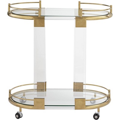 Adaline Clear Acrylic and Gold Oval Bar Cart with Storage