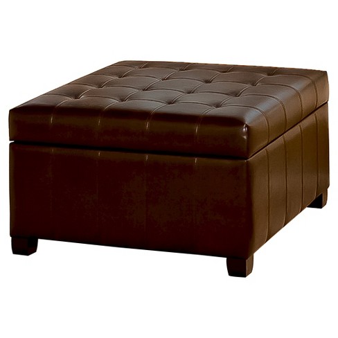 Light brown leather on sale storage ottoman