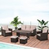 Outsunny 6 PCS Patio Dining Set All Weather Rattan Wicker Furniture Set with Wood Grain Top Table and Soft Cushions - image 3 of 4