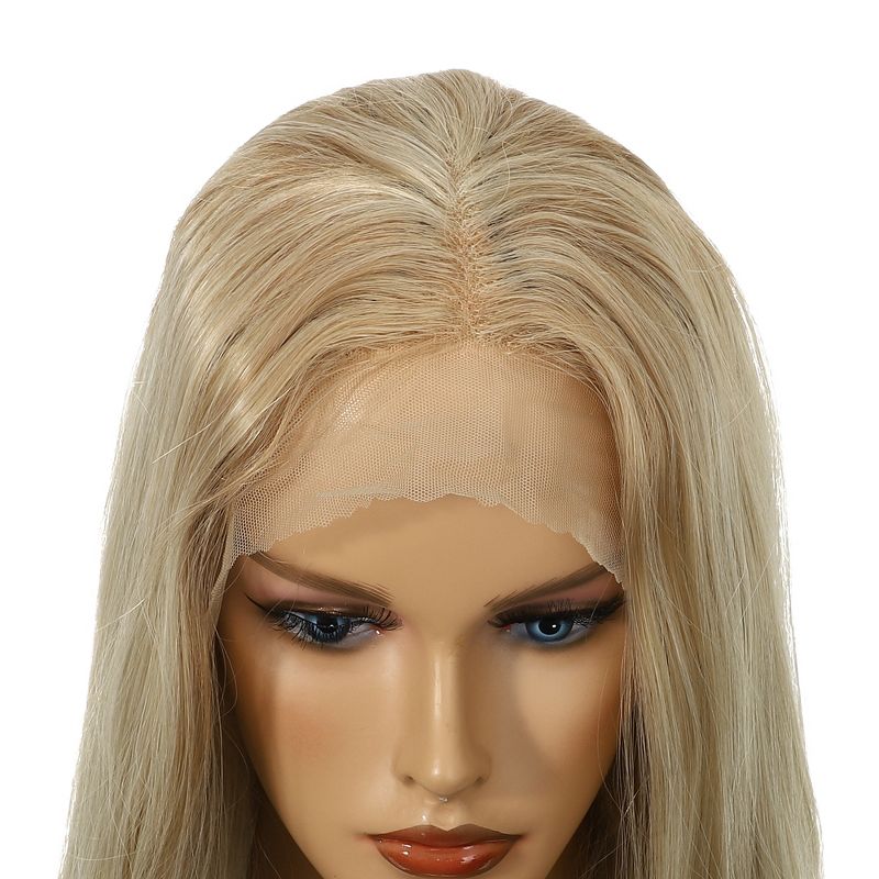 Unique Bargains Women's Long Straight Hair Lace Front Wigs with Wig Cap 26" Brown Light Gold Tone 1 Pc, 4 of 7