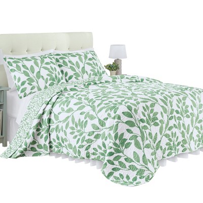 Collections Etc Brady Reversible Oversized Two-Tone Leaf Design Quilt