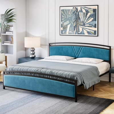 Platform Bed Frame - Velvet Foam Headboard