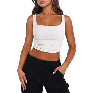Zeagoo Women's Square Neck Sleeveless Crop Tops Cute Double Layer Casual Slim Fit Trendy Tank Tops - 1 of 4