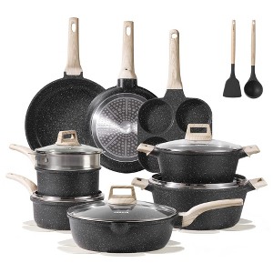CAROTE 19pcs Pots and Pans Set Nonstick, Cookware Set Black Granite Induction Kitchen Cooking Set w/Frying Pans & Saucepans(PFOS, PFOA Free) - 1 of 4