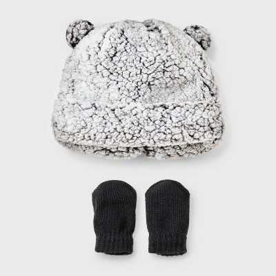 Image of Baby Faux Shearling Hat and Mitten Set - Cat & Jack™ Gray 6-12M