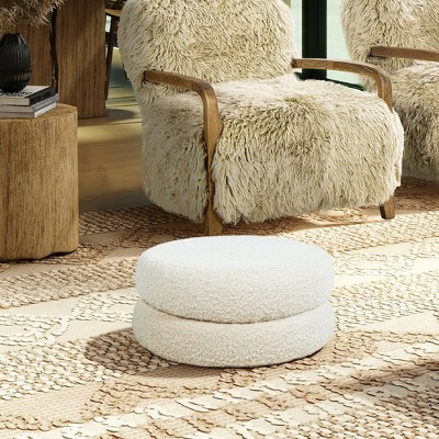 Ivory Bouclé Round Floor Cushion Ottoman 18.5"