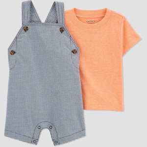 Carter's Just One You® Baby Boys' Gingham Overalls - Orange - 1 of 4