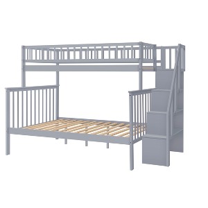 Racxily Twin Over Full Stairway Bunk Bed with Trundle, Gray/Cream - 1 of 4