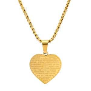Steeltime Ladies stainless steel heart shape Our Father english prayer pendant. Color Options: Silver, Gold, Rose Gold - 1 of 4