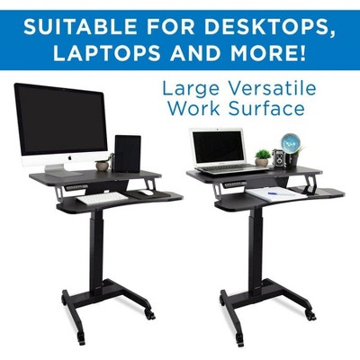 Black Electric Adjustable Standing Desk Converter with Wheels