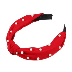 Unique Bargains Women's Satin Knotted Pearl Headband 1.1 Inch Wide 1 Pc - 1 of 4