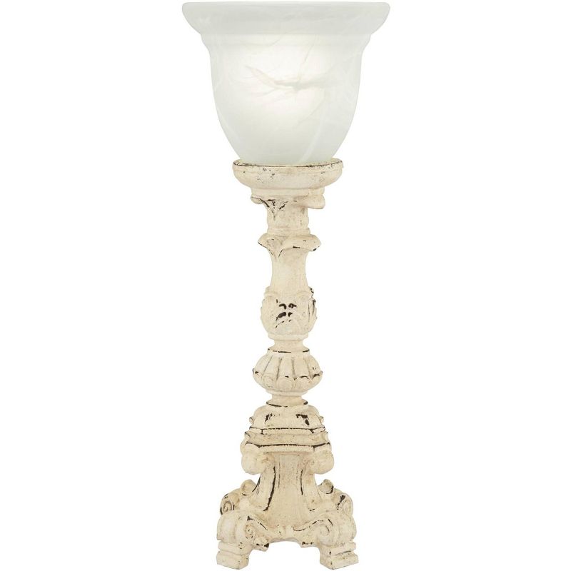 Regency Hill Country Cottage Accent Table Lamp 18 1/4" High French Beige Alabaster Glass Uplight Shade for Living Room Bedroom, 1 of 9