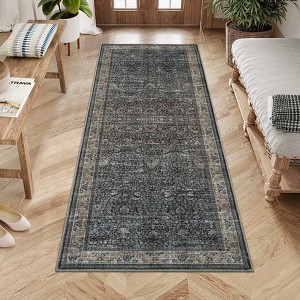 Washable Antique Distressed Area Rugs for Living Room, Modern Non Slip Vintage Print Accent Carpet Floor Mat for Bedroom Dining Office Farmhouse - 1 of 4