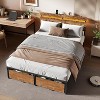 Full Size Bed Frame with Wood Headboard Metal Platform Bed with 2 Storage Drawers Shelf Built in Charging Station LED Lights No Box Spring Needed - 3 of 4