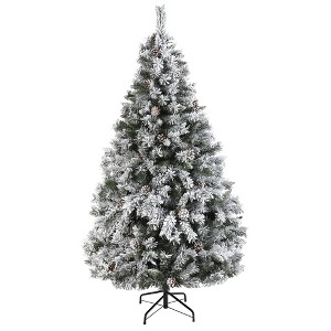 Nearly Natural 6' Flocked White River Mountain Pine Artificial Christmas Tree with Pinecones - 1 of 1