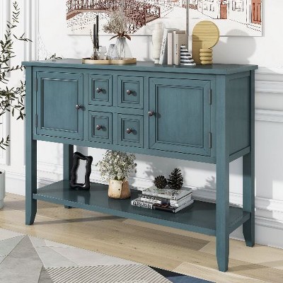 Sapphtopaz Vintage Console Table with 4 Drawers & Bottom Shelf, Solid Pine Entryway Sofa Table for Living Rooms, Entryway Table with Ample Storage