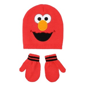 Sesame Street Elmo Face 2-Piece Toddler Beanie & Magic Mittens Set - 1 of 4