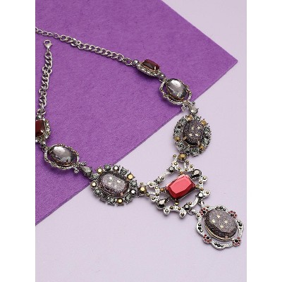 SOHI Women's Red Ethnic Statement Necklace