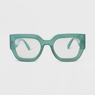 Women's Shiny Plastic Rectangle Blue Light Filtering Glasses - Universal Thread™ Aqua Green