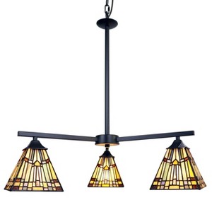 Chloe Lighting Kinsey Mission Tiffany-Style Blackish Bronze 3 Light Mini Chandelier 27" Wide - 1 of 4