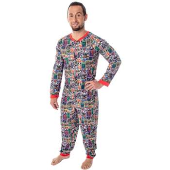 Marvel Unisex Adult Comic Character Grid Print One Piece Pajama Union Suit Multi