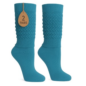 2 Pairs Women's Slouchy Scrunch Knee-High Boot Socks for Casual Wear and Comfort - 1 of 4