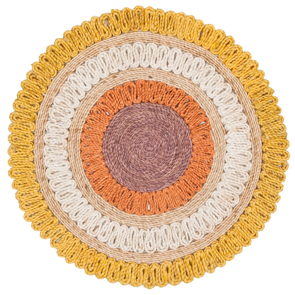  Round Striped Woven Accent Rug Gold