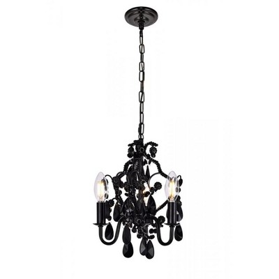 Elegant Lighting Karter Collection Pendant D9.5 H12.2 Lt:3 Polished Black Finish