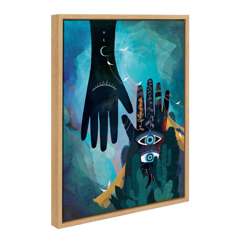 Enlighten Abstract Blue and Black Canvas Print with Natural Frame