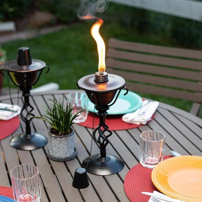 Bronze and Black Iron Outdoor Tiki Torches, Set of 2