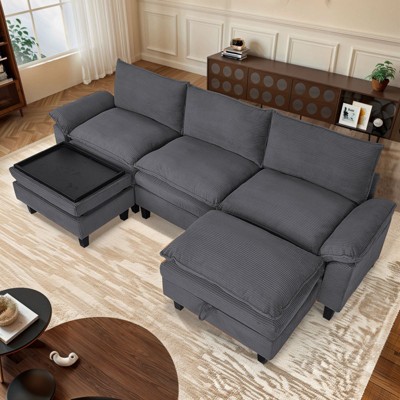 MyDepot Modern Sectional Sofa Corduroy Cloud Couch