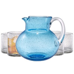 Artland Iris 90oz Hand Blown Pitcher & Set of 4 14oz DOF Glasses, Lead-Free Bubble Shape Glassware for Stylish Serving and Dining - 1 of 4