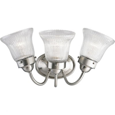 Progress Lighting Brookside 3-Light Bath & Vanity BN, Brushed Nickel, Fluted Glass
