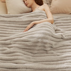Bedsure White Throw Fleece Blanket for Couch, Super Soft Cute Small Throws for Girls, 50x60 inches, Wider Striped Design - 1 of 4