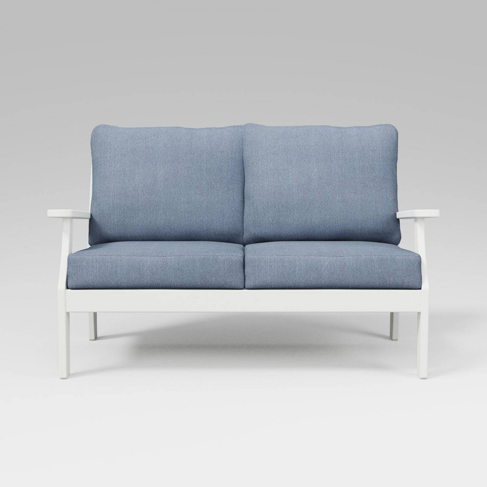 Photos - Sofa POLYWOOD Braxton Deep Seating Outdoor Patio Loveseat White/Sky Blue: Weath