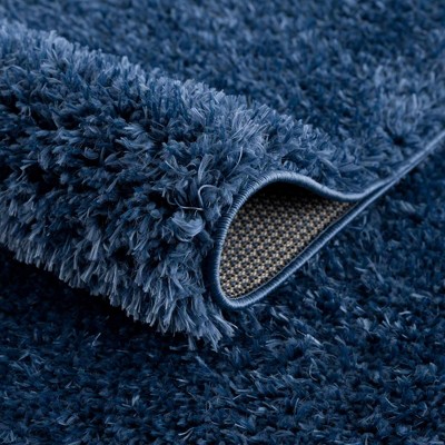 Hauteloom Faina Solid Dark Blue Shag Rug Washable