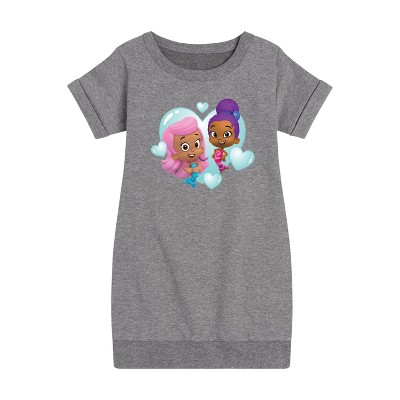 - Bubble Guppies - Molly And Zooli Heart Bubble Heart Graphic Short Sleeve Fleece Dress