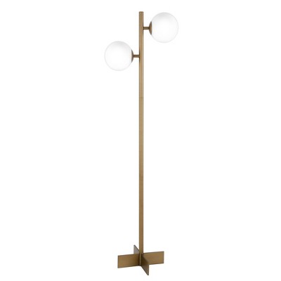 Hudson and Canal 2-Light Floor Lamp with Glass Shade Brass/White Milk