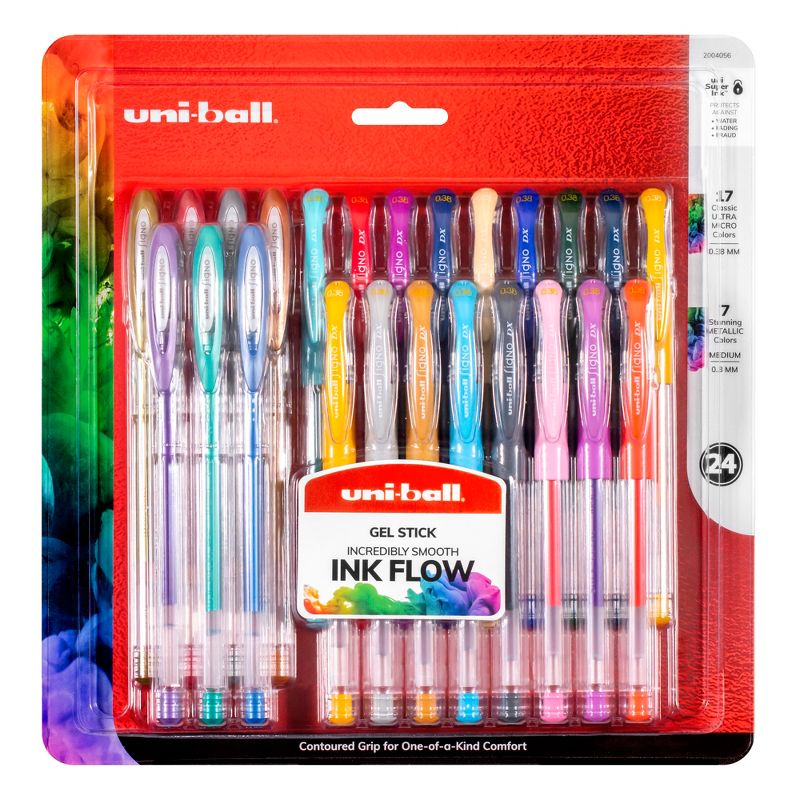 uni Gel Stick Pen, 0.38 mm, Assorted Colors, Set of 24, 1 of 3