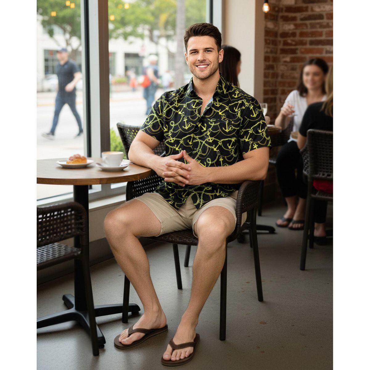 LA LEELA Men's Hawaiian Short Sleeve Button Down Shirt Mens Casual Shirts Holiday Tropical Beach Summer Party Shirts for Men Funny 5XL Black, Anchors - thumbnail 5