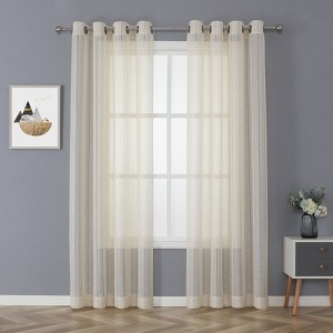 Kate Aurora 2 Piece Metallic Shimmer Chic Striped Flax Styled Sheer Grommet Top Curtains - 1 of 4