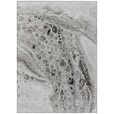 Pewter Gray And Silver Abstract Washable Indoor Outdoor Area Rug