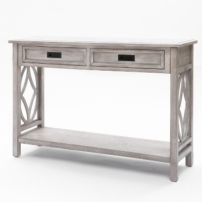 Gray Wood Console Table with Storage and Shelf