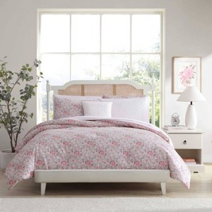 Laura Ashley 8pc Full Quartet Microfiber Comforter Set Pink: Botanical Pattern, Polyester Fill, Machine Washable - 1 of 4