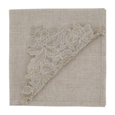 Taupe Embroidered Lace Floral Placemats and Napkins Set