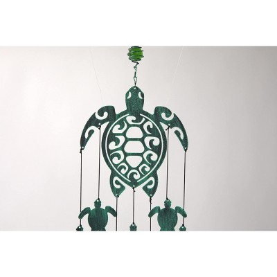 31" Rustic Sea Green Iron Turtle Wind Chimes