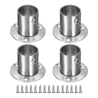 Unique Bargains Stainless Steel Wardrobe Pipe Holder Shower Closet Curtain Rod Pole Brackets 4 Pcs